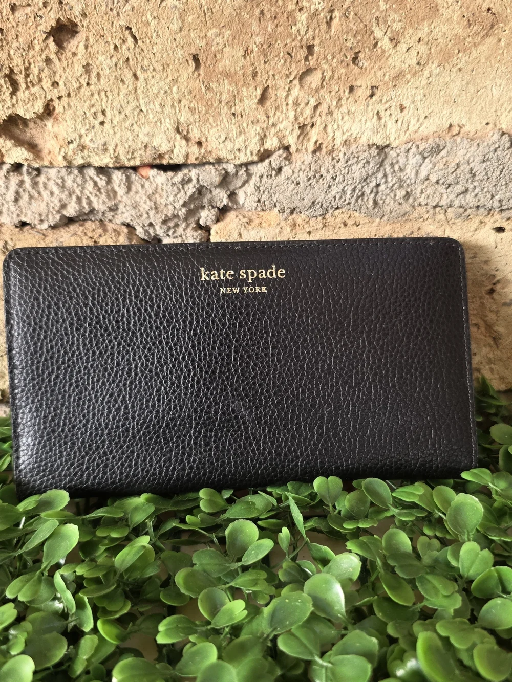Kate Spade New York Black Pebble Leather Slim Flap Wallet